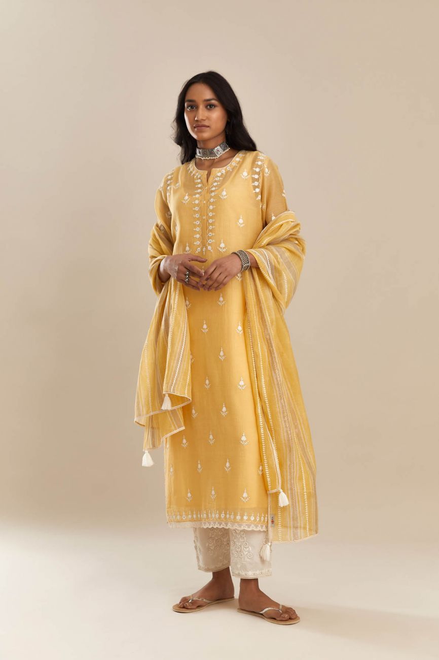 Yellow Short Kalidar Kurta Set - Indian Clothing in Denver, CO, Aurora, CO, Boulder, CO, Fort Collins, CO, Colorado Springs, CO, Parker, CO, Highlands Ranch, CO, Cherry Creek, CO, Centennial, CO, and Longmont, CO. Nationwide shipping USA - India Fashion X