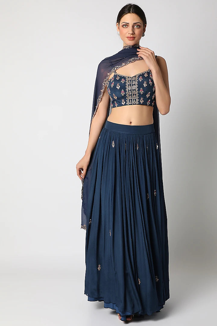 Sapphire Blue Lehenga Set - Indian Clothing in Denver, CO, Aurora, CO, Boulder, CO, Fort Collins, CO, Colorado Springs, CO, Parker, CO, Highlands Ranch, CO, Cherry Creek, CO, Centennial, CO, and Longmont, CO. Nationwide shipping USA - India Fashion X