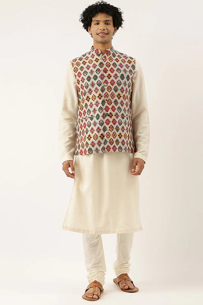 Beige Printed Jacket Vest Indian Clothing in Denver, CO, Aurora, CO, Boulder, CO, Fort Collins, CO, Colorado Springs, CO, Parker, CO, Highlands Ranch, CO, Cherry Creek, CO, Centennial, CO, and Longmont, CO. NATIONWIDE SHIPPING USA- India Fashion X