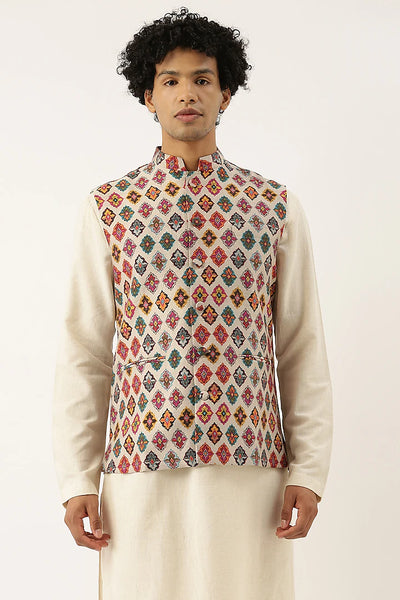 Beige Printed Jacket Vest Indian Clothing in Denver, CO, Aurora, CO, Boulder, CO, Fort Collins, CO, Colorado Springs, CO, Parker, CO, Highlands Ranch, CO, Cherry Creek, CO, Centennial, CO, and Longmont, CO. NATIONWIDE SHIPPING USA- India Fashion X