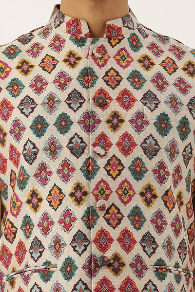 Beige Printed Jacket Vest Indian Clothing in Denver, CO, Aurora, CO, Boulder, CO, Fort Collins, CO, Colorado Springs, CO, Parker, CO, Highlands Ranch, CO, Cherry Creek, CO, Centennial, CO, and Longmont, CO. NATIONWIDE SHIPPING USA- India Fashion X
