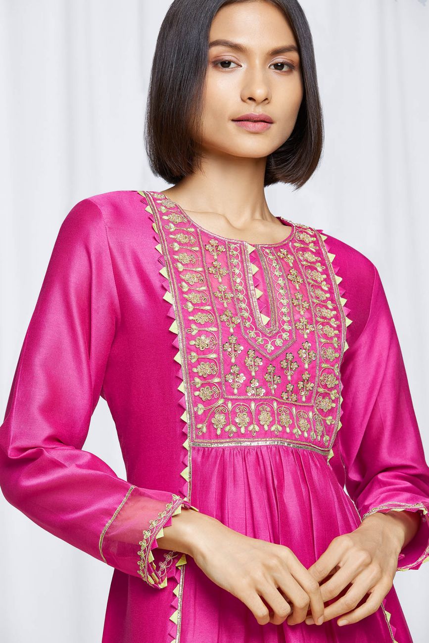 Hot Pink Floral Kurta Set- Indian Clothing in Denver, CO and Aurora, CO- India Fashion X 3XL