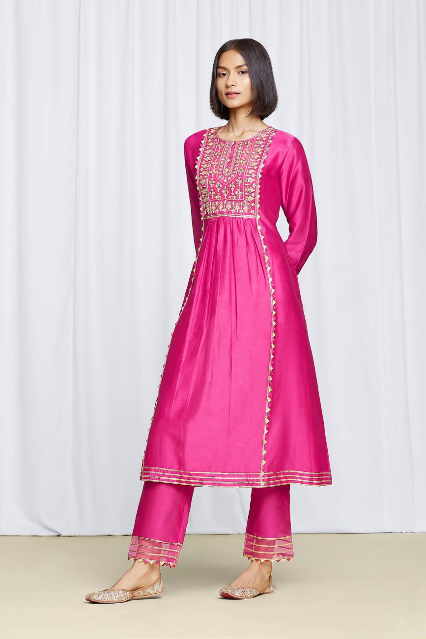 Hot Pink Floral Kurta Set- Indian Clothing in Denver, Co and Aurora, CO- India Fashion x 3XL