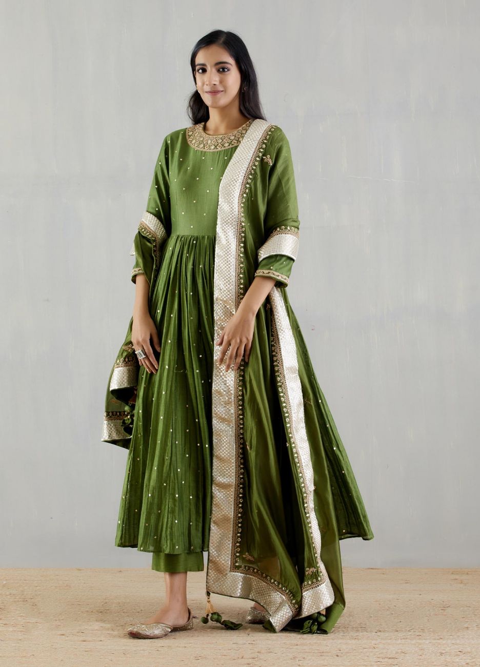 Green Embroidered Anarkali Set Indian Clothing in Denver, CO, Aurora, CO, Boulder, CO, Fort Collins, CO, Colorado Springs, CO, Parker, CO, Highlands Ranch, CO, Cherry Creek, CO, Centennial, CO, and Longmont, CO. NATIONWIDE SHIPPING USA- India Fashion X
