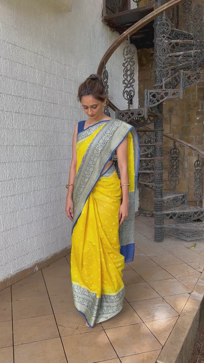 Yellow Self Woven Saree- Indian Clothing in Denver, CO, Aurora, CO, Boulder, CO, Fort Collins, CO, Colorado Springs, CO, Parker, CO, Centennial, CO, Cherry Creek, CO, Highlands Ranch, CO and Longmont, CO. NATIONWIDE SHIPPING USA - India Fashion X