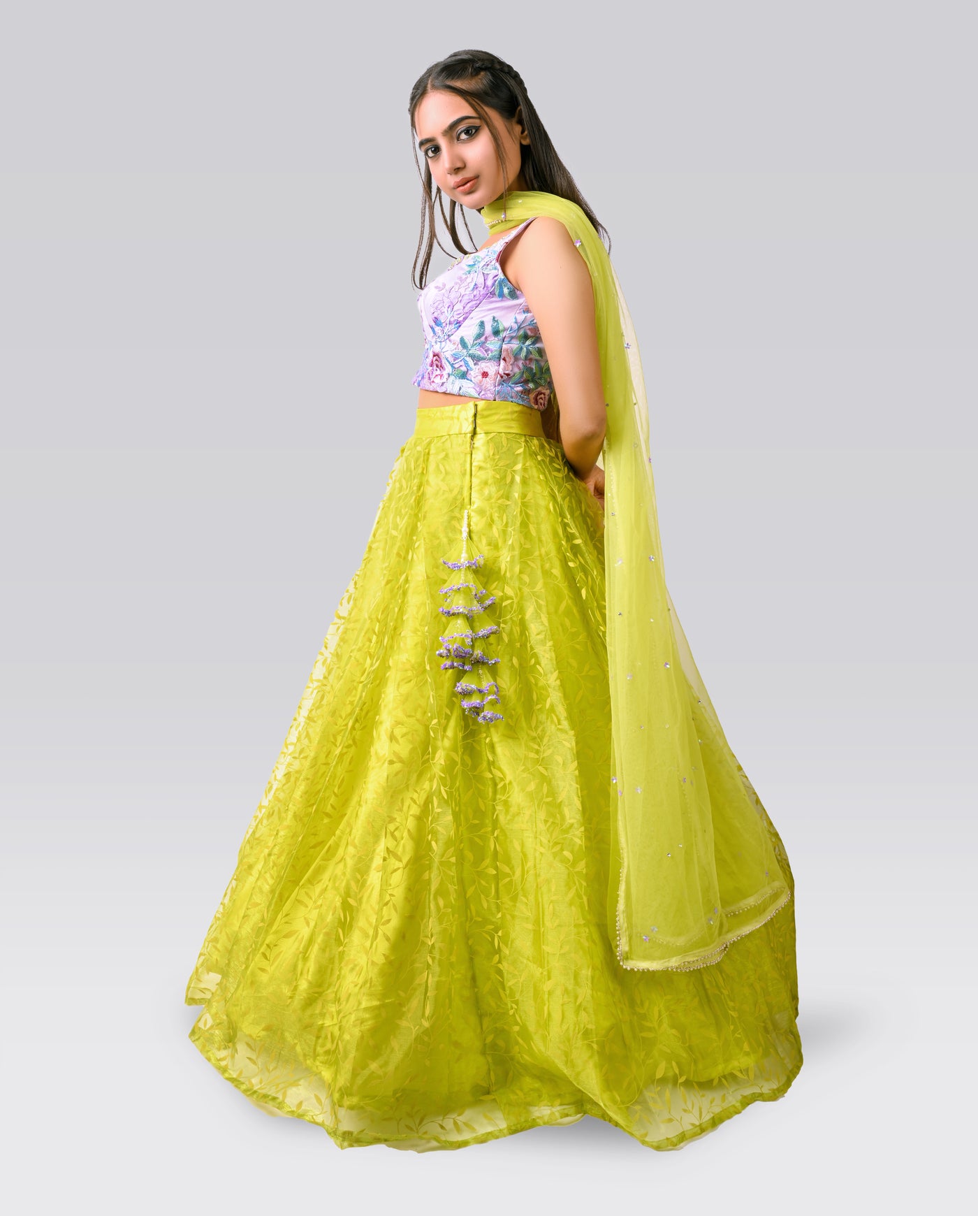 Leafy Lehenga in Yellow - Indian Clothing in Denver, CO, Aurora, CO, Boulder, CO, Fort Collins, CO, Colorado Springs, CO, Parker, CO, Highlands Ranch, CO, Cherry Creek, CO, Centennial, CO, and Longmont, CO. Nationwide shipping USA - India Fashion X