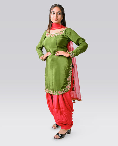 Silky Olive Patiala Salwar Indian Clothing in Denver, CO, Aurora, CO, Boulder, CO, Fort Collins, CO, Colorado Springs, CO, Parker, CO, Highlands Ranch, CO, Cherry Creek, CO, Centennial, CO, and Longmont, CO. NATIONWIDE SHIPPING USA- India Fashion X