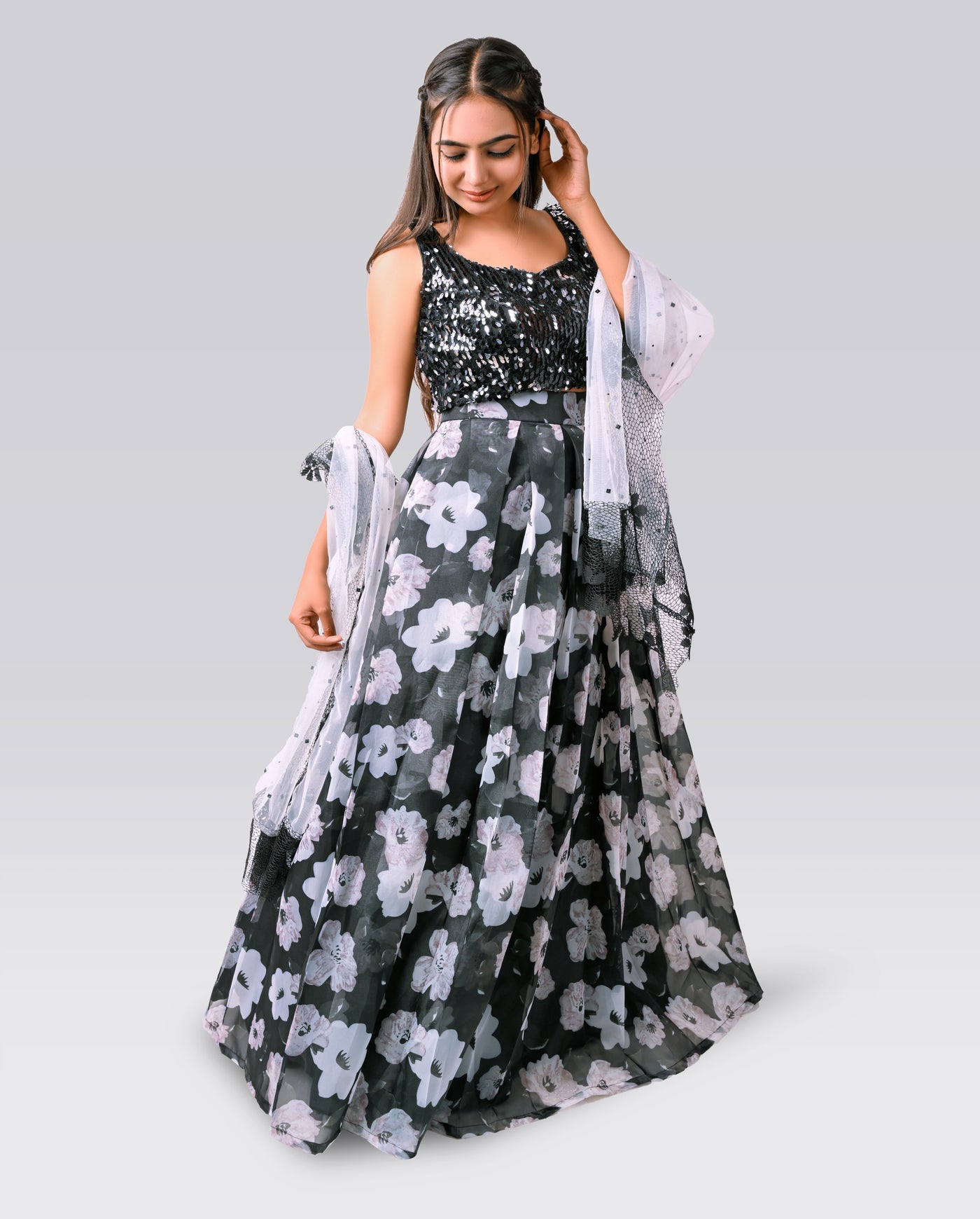 Midnight Bloom Lehenga - Indian Clothing in Denver, CO, Aurora, CO, Boulder, CO, Fort Collins, CO, Colorado Springs, CO, Parker, CO, Highlands Ranch, CO, Cherry Creek, CO, Centennial, CO, and Longmont, CO. Nationwide shipping USA - India Fashion X