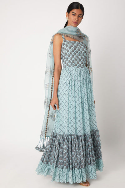 Sky Blue Ruffled Anarkali - Indian Clothing in Denver, CO, Aurora, CO, Boulder, CO, Fort Collins, CO, Colorado Springs, CO, Parker, CO, Highlands Ranch, CO, Cherry Creek, CO, Centennial, CO, and Longmont, CO. Nationwide shipping USA - India Fashion X