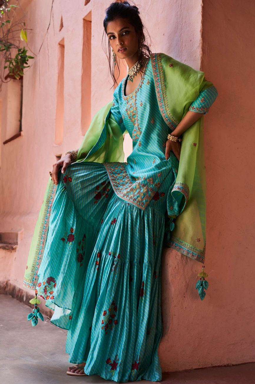 Sky Blue Gharara Set - Indian Clothing in Denver, CO, Aurora, CO, Boulder, CO, Fort Collins, CO, Colorado Springs, CO, Parker, CO, Highlands Ranch, CO, Cherry Creek, CO, Centennial, CO, and Longmont, CO. Nationwide shipping USA - India Fashion X