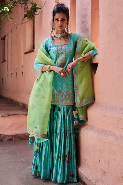 Sky Blue Gharara Set - Indian Clothing in Denver, CO, Aurora, CO, Boulder, CO, Fort Collins, CO, Colorado Springs, CO, Parker, CO, Highlands Ranch, CO, Cherry Creek, CO, Centennial, CO, and Longmont, CO. Nationwide shipping USA - India Fashion X