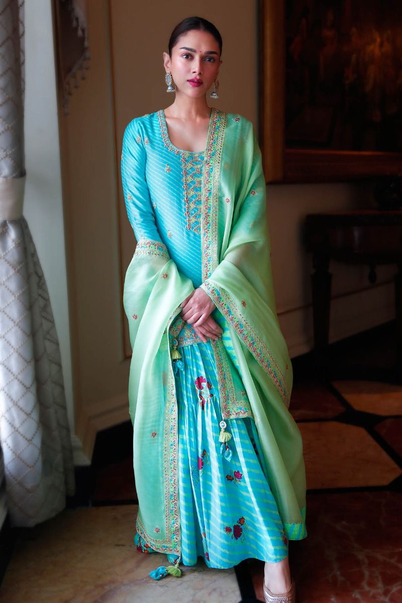 Sky Blue Gharara Set - Indian Clothing in Denver, CO, Aurora, CO, Boulder, CO, Fort Collins, CO, Colorado Springs, CO, Parker, CO, Highlands Ranch, CO, Cherry Creek, CO, Centennial, CO, and Longmont, CO. Nationwide shipping USA - India Fashion X