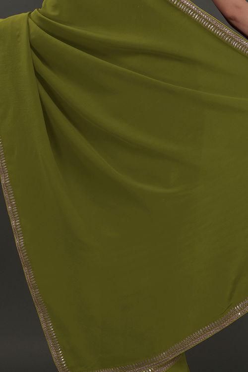 Saree in Avocado Green in Silver Embroidery - Indian Clothing in Denver, CO, Aurora, CO, Boulder, CO, Fort Collins, CO, Colorado Springs, CO, Parker, CO, Highlands Ranch, CO, Cherry Creek, CO, Centennial, CO, and Longmont, CO. Nationwide shipping USA - India Fashion X