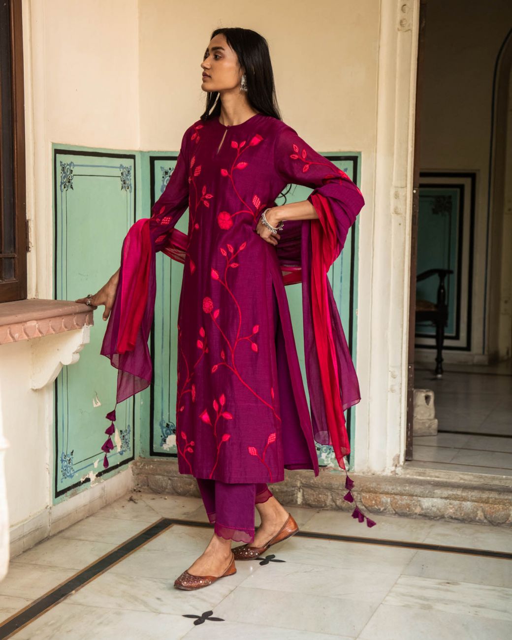 Plum And Berry Kurta Set - Indian Clothing in Denver, CO, Aurora, CO, Boulder, CO, Fort Collins, CO, Colorado Springs, CO, Parker, CO, Highlands Ranch, CO, Cherry Creek, CO, Centennial, CO, and Longmont, CO. Nationwide shipping USA - India Fashion X