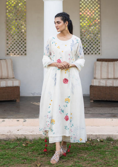 Ivory Applique Kurta Set - Indian Clothing in Denver, CO, Aurora, CO, Boulder, CO, Fort Collins, CO, Colorado Springs, CO, Parker, CO, Highlands Ranch, CO, Cherry Creek, CO, Centennial, CO, and Longmont, CO. Nationwide shipping USA - India Fashion X