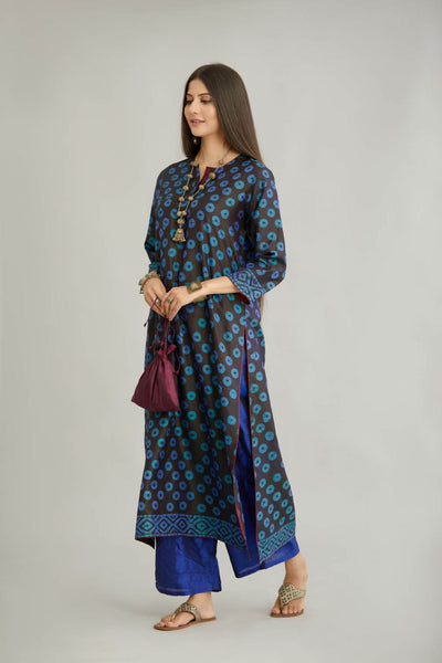 Blue Printed Silk Kurta Set - Indian Clothing in Denver, CO, Aurora, CO, Boulder, CO, Fort Collins, CO, Colorado Springs, CO, Parker, CO, Highlands Ranch, CO, Cherry Creek, CO, Centennial, CO, and Longmont, CO. Nationwide shipping USA - India Fashion X