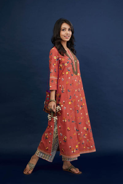 Brick Red Cotton Kurta Set - Indian Clothing in Denver, CO, Aurora, CO, Boulder, CO, Fort Collins, CO, Colorado Springs, CO, Parker, CO, Highlands Ranch, CO, Cherry Creek, CO, Centennial, CO, and Longmont, CO. Nationwide shipping USA - India Fashion X