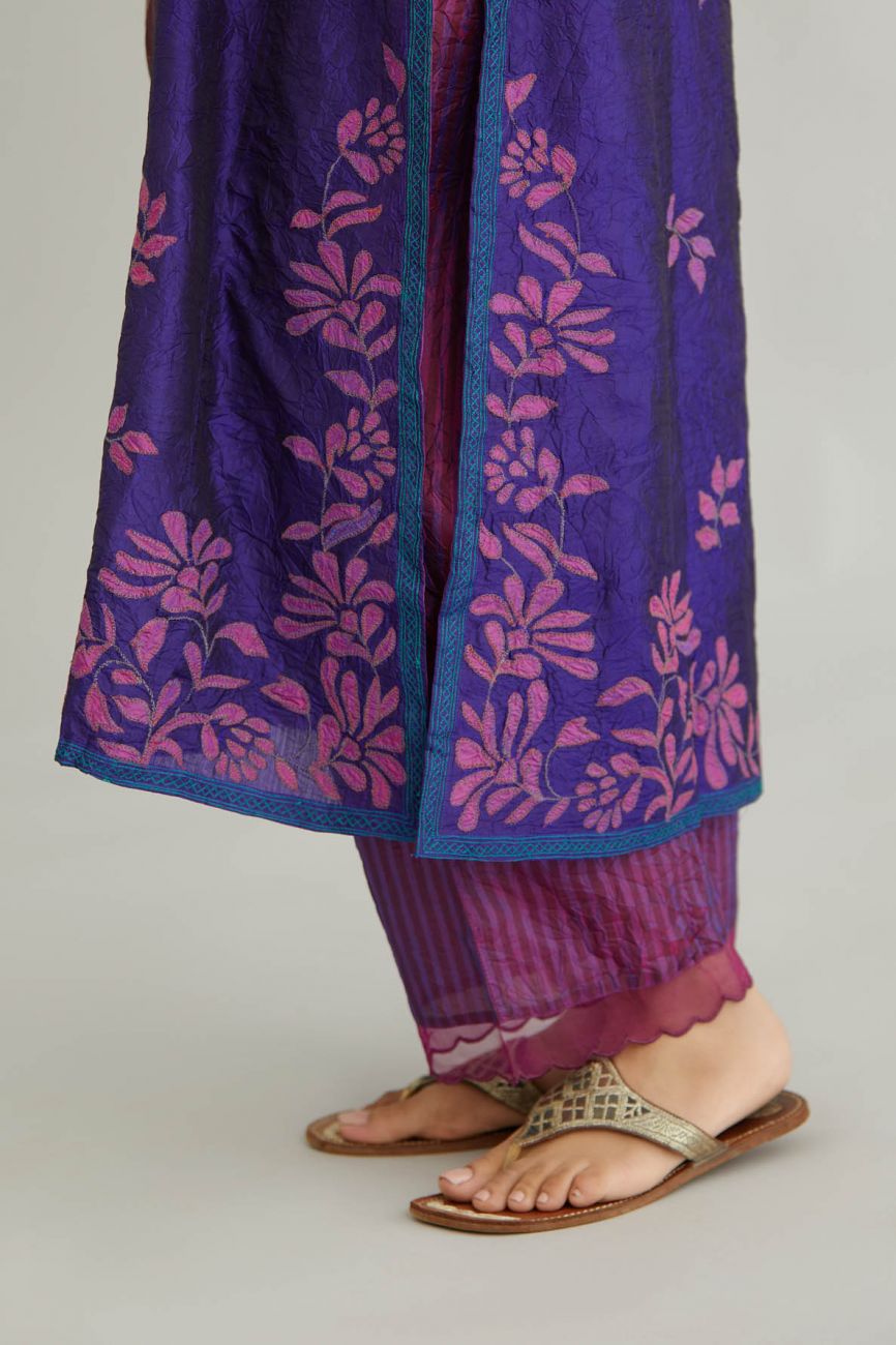 Purple Crushed Silk Kurta Set - Indian Clothing in Denver, CO, Aurora, CO, Boulder, CO, Fort Collins, CO, Colorado Springs, CO, Parker, CO, Highlands Ranch, CO, Cherry Creek, CO, Centennial, CO, and Longmont, CO. Nationwide shipping USA - India Fashion X