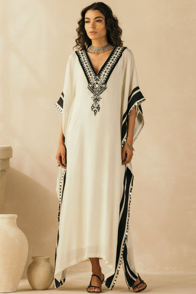 Ebony and Ivory Kaftan - Indian Clothing in Denver, CO, Aurora, CO, Boulder, CO, Fort Collins, CO, Colorado Springs, CO, Parker, CO, Highlands Ranch, CO, Cherry Creek, CO, Centennial, CO, and Longmont, CO. Nationwide shipping USA - India Fashion X