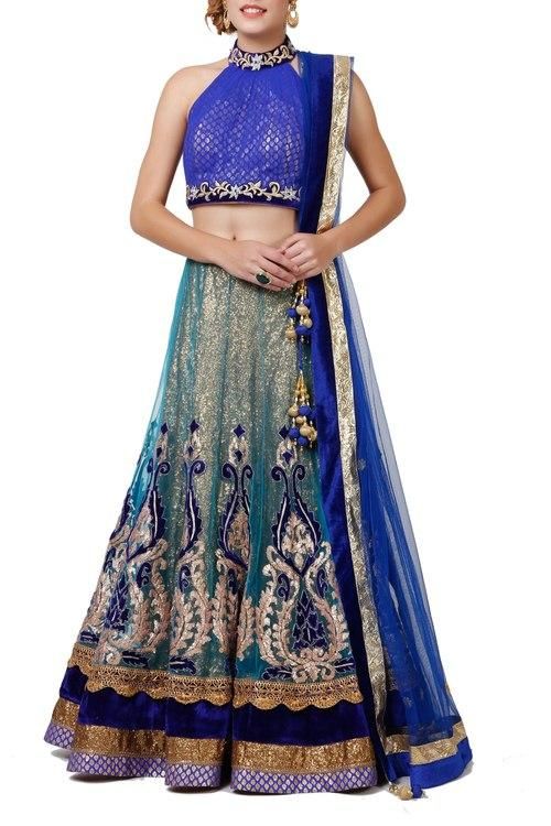 Blue Sequined Lehenga Set - Indian Clothing in Denver, CO, Aurora, CO, Boulder, CO, Fort Collins, CO, Colorado Springs, CO, Parker, CO, Highlands Ranch, CO, Cherry Creek, CO, Centennial, CO, and Longmont, CO. Nationwide shipping USA - India Fashion X