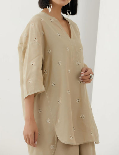 Meadow Beige Cotton Kurta Set - Indian Clothing in Denver, CO, Aurora, CO, Boulder, CO, Fort Collins, CO, Colorado Springs, CO, Parker, CO, Highlands Ranch, CO, Cherry Creek, CO, Centennial, CO, and Longmont, CO. Nationwide shipping USA - India Fashion X