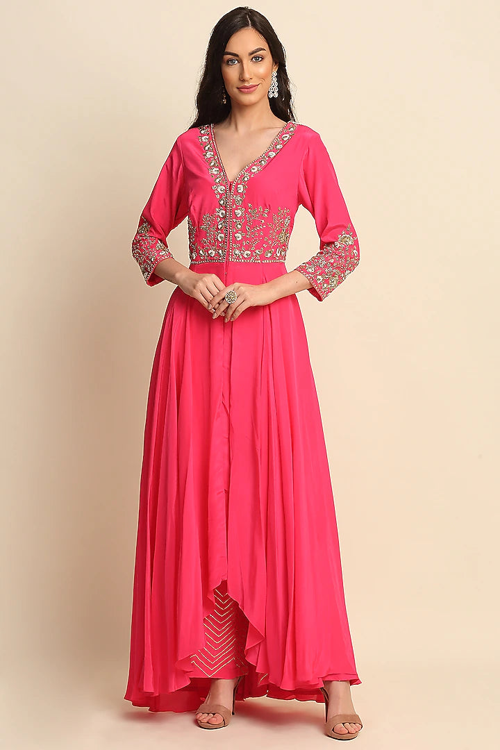 Fuchsia Crepe Anarkali Set - Indian Clothing in Denver, CO, Aurora, CO, Boulder, CO, Fort Collins, CO, Colorado Springs, CO, Parker, CO, Highlands Ranch, CO, Cherry Creek, CO, Centennial, CO, and Longmont, CO. Nationwide shipping USA - India Fashion X