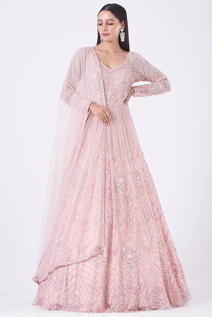 Pastel Pink Gown With Dupatta- Indian Clothing in Denver, CO and Aurora, CO- India Fashion X 6XL