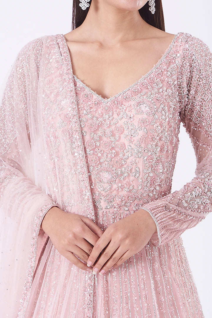 Pastel Pink Gown with Dupatta- Indian Clothing in Denver, Co and Aurora, CO- India Fashion x 4XL