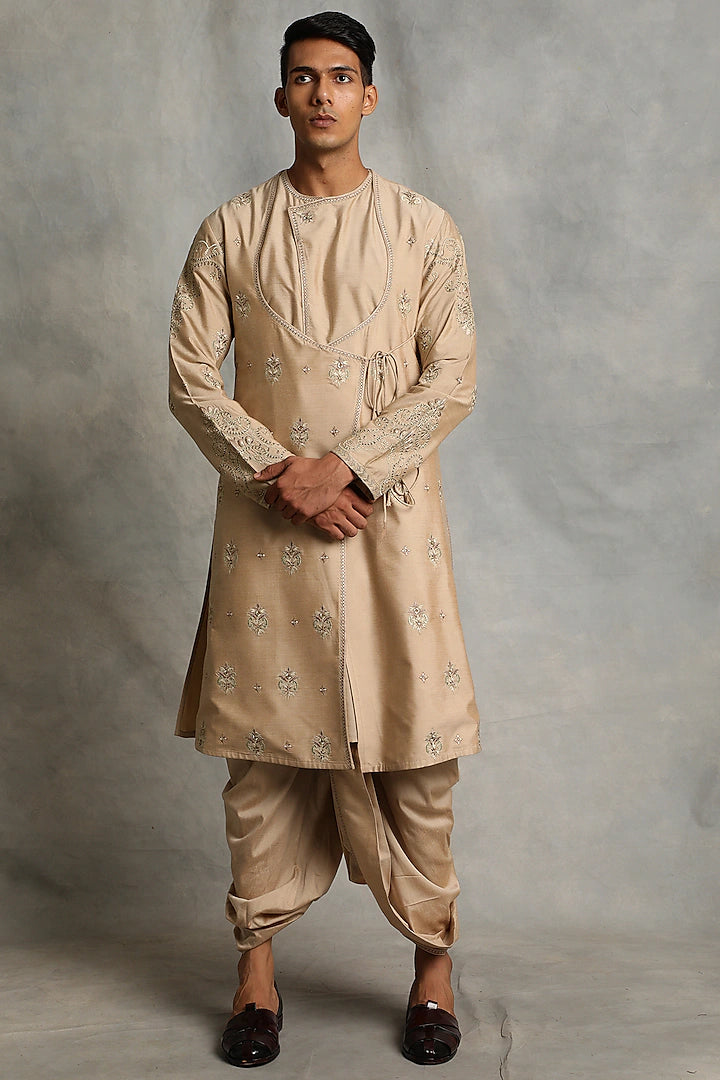 Dairy Cream Angrakha Kurta Set Indian Clothing in Denver, CO, Aurora, CO, Boulder, CO, Fort Collins, CO, Colorado Springs, CO, Parker, CO, Highlands Ranch, CO, Cherry Creek, CO, Centennial, CO, and Longmont, CO. NATIONWIDE SHIPPING USA- India Fashion X