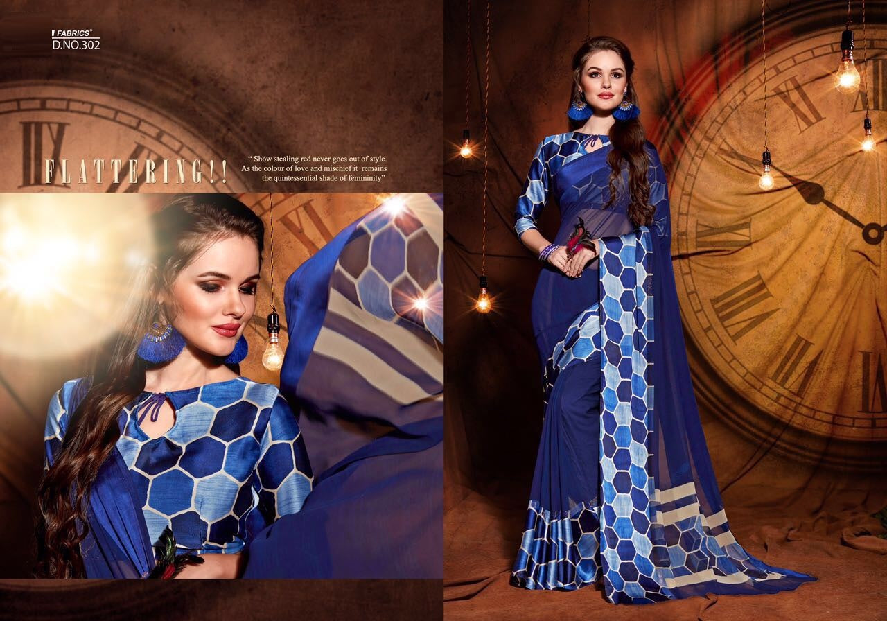 Party wear contemporary print trim sarees - dark blue - Indian Clothing in Denver, CO, Aurora, CO, Boulder, CO, Fort Collins, CO, Colorado Springs, CO, Parker, CO, Highlands Ranch, CO, Cherry Creek, CO, Centennial, CO, and Longmont, CO. Nationwide shipping USA - India Fashion X