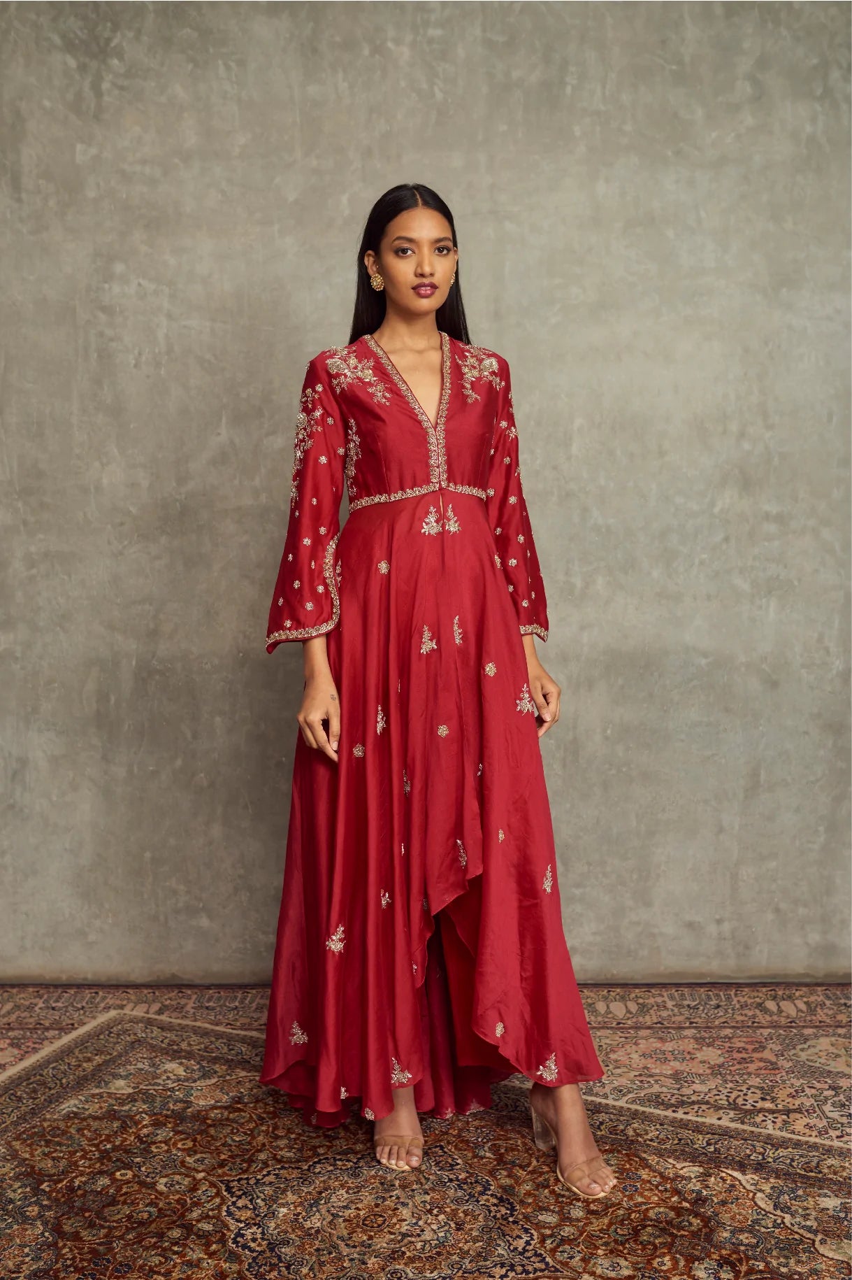 Purple/Red High-Low Anarkali Set Indian Clothing in Denver, CO, Aurora, CO, Boulder, CO, Fort Collins, CO, Colorado Springs, CO, Parker, CO, Highlands Ranch, CO, Cherry Creek, CO, Centennial, CO, and Longmont, CO. NATIONWIDE SHIPPING USA- India Fashion X