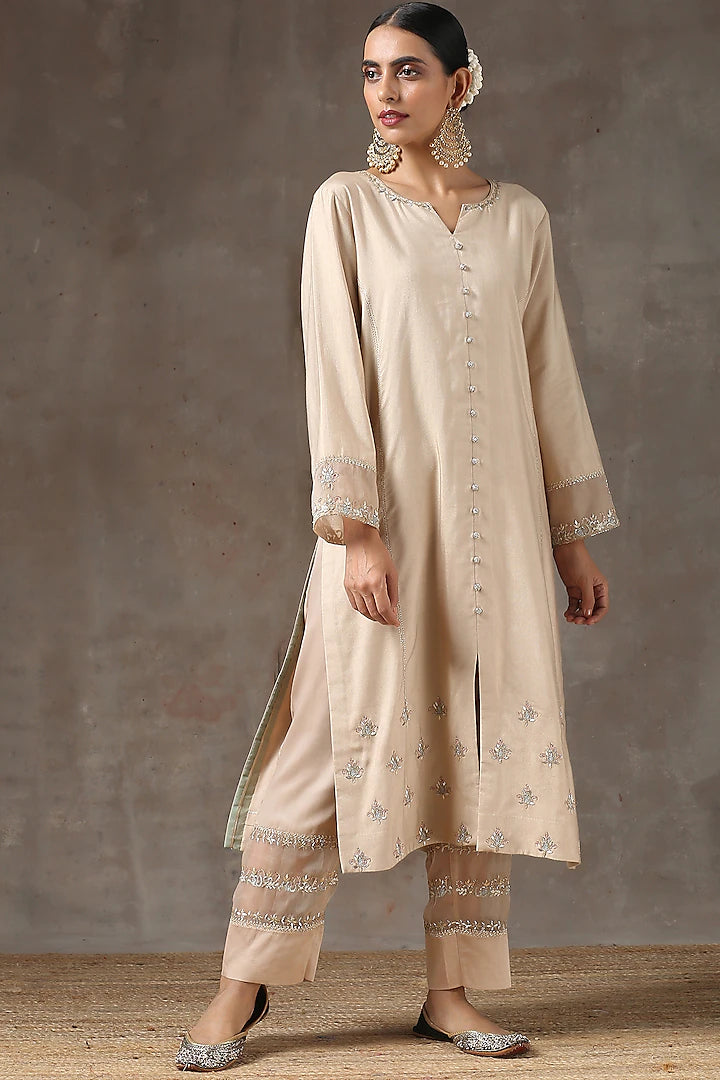 Fawn Embroidered Suit Set - Indian Clothing in Denver, CO, Aurora, CO, Boulder, CO, Fort Collins, CO, Colorado Springs, CO, Parker, CO, Highlands Ranch, CO, Cherry Creek, CO, Centennial, CO, and Longmont, CO. Nationwide shipping USA - India Fashion X