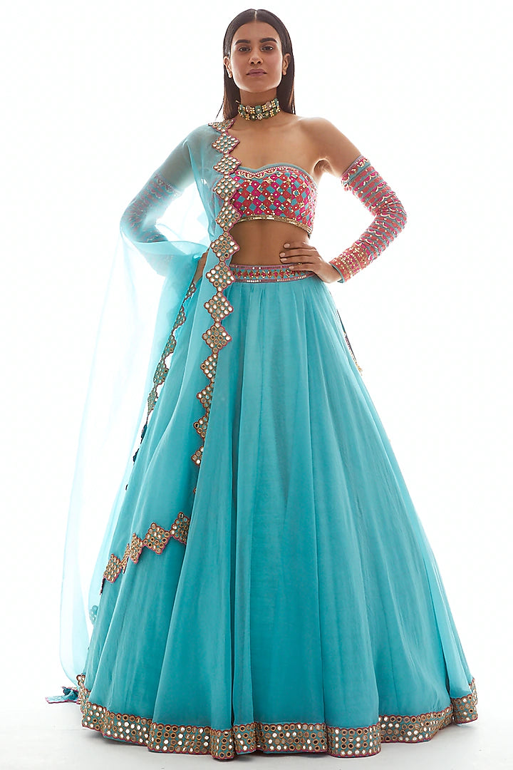 Sky Blue Lehenga Set - Indian Clothing in Denver, CO, Aurora, CO, Boulder, CO, Fort Collins, CO, Colorado Springs, CO, Parker, CO, Highlands Ranch, CO, Cherry Creek, CO, Centennial, CO, and Longmont, CO. Nationwide shipping USA - India Fashion X