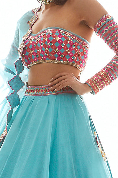 Sky Blue Lehenga Set - Indian Clothing in Denver, CO, Aurora, CO, Boulder, CO, Fort Collins, CO, Colorado Springs, CO, Parker, CO, Highlands Ranch, CO, Cherry Creek, CO, Centennial, CO, and Longmont, CO. Nationwide shipping USA - India Fashion X
