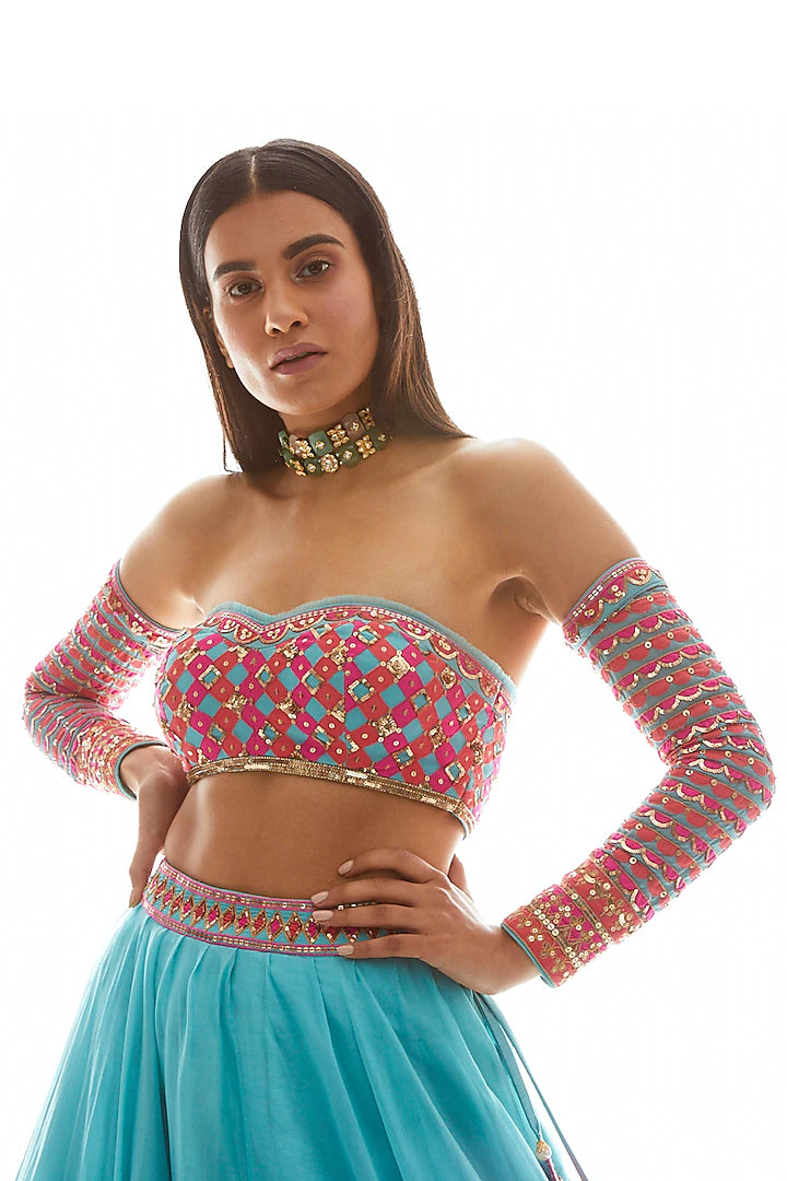 Sky Blue Lehenga Set - Indian Clothing in Denver, CO, Aurora, CO, Boulder, CO, Fort Collins, CO, Colorado Springs, CO, Parker, CO, Highlands Ranch, CO, Cherry Creek, CO, Centennial, CO, and Longmont, CO. Nationwide shipping USA - India Fashion X