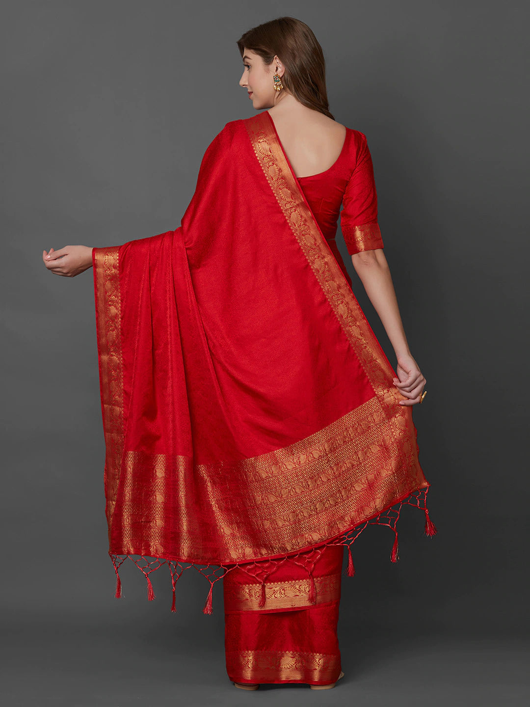 Red Self Print Saree - Indian Clothing in Denver, CO, Aurora, CO, Boulder, CO, Fort Collins, CO, Colorado Springs, CO, Parker, CO, Highlands Ranch, CO, Cherry Creek, CO, Centennial, CO, and Longmont, CO. Nationwide shipping USA - India Fashion X