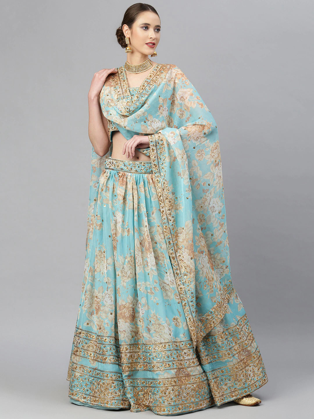 Blue Ariel Lehenga - Indian Clothing in Denver, CO, Aurora, CO, Boulder, CO, Fort Collins, CO, Colorado Springs, CO, Parker, CO, Highlands Ranch, CO, Cherry Creek, CO, Centennial, CO, and Longmont, CO. Nationwide shipping USA - India Fashion X