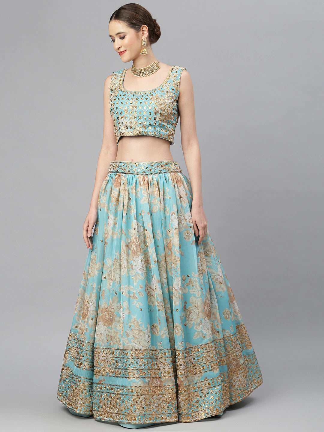 Blue Ariel Lehenga - Indian Clothing in Denver, CO, Aurora, CO, Boulder, CO, Fort Collins, CO, Colorado Springs, CO, Parker, CO, Highlands Ranch, CO, Cherry Creek, CO, Centennial, CO, and Longmont, CO. Nationwide shipping USA - India Fashion X