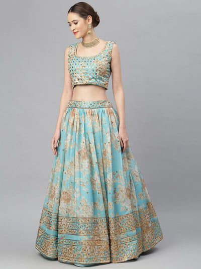 Blue Ariel Lehenga - Indian Clothing in Denver, CO, Aurora, CO, Boulder, CO, Fort Collins, CO, Colorado Springs, CO, Parker, CO, Highlands Ranch, CO, Cherry Creek, CO, Centennial, CO, and Longmont, CO. Nationwide shipping USA - India Fashion X