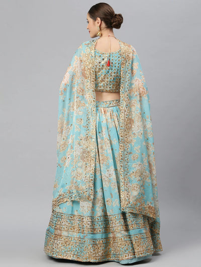 Blue Ariel Lehenga - Indian Clothing in Denver, CO, Aurora, CO, Boulder, CO, Fort Collins, CO, Colorado Springs, CO, Parker, CO, Highlands Ranch, CO, Cherry Creek, CO, Centennial, CO, and Longmont, CO. Nationwide shipping USA - India Fashion X