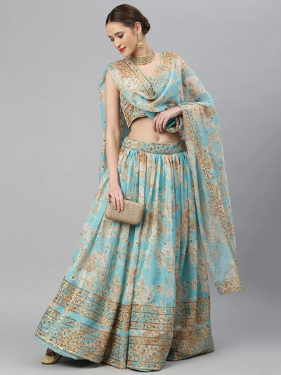 Blue Ariel Lehenga - Indian Clothing in Denver, CO, Aurora, CO, Boulder, CO, Fort Collins, CO, Colorado Springs, CO, Parker, CO, Highlands Ranch, CO, Cherry Creek, CO, Centennial, CO, and Longmont, CO. Nationwide shipping USA - India Fashion X