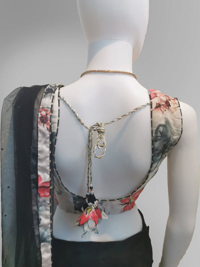 Lehenga in Floral motif and Off-White and Black Scheme - Indian Clothing in Denver, CO, Aurora, CO, Boulder, CO, Fort Collins, CO, Colorado Springs, CO, Parker, CO, Highlands Ranch, CO, Cherry Creek, CO, Centennial, CO, and Longmont, CO. Nationwide shipping USA - India Fashion X