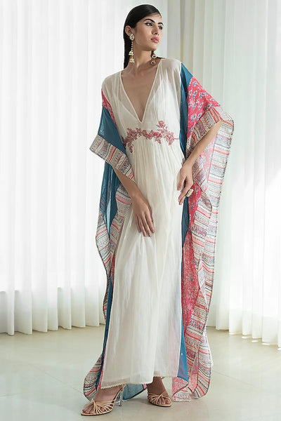 Ivory Printed Kaftan Set - Indian Clothing in Denver, CO, Aurora, CO, Boulder, CO, Fort Collins, CO, Colorado Springs, CO, Parker, CO, Highlands Ranch, CO, Cherry Creek, CO, Centennial, CO, and Longmont, CO. Nationwide shipping USA - India Fashion X