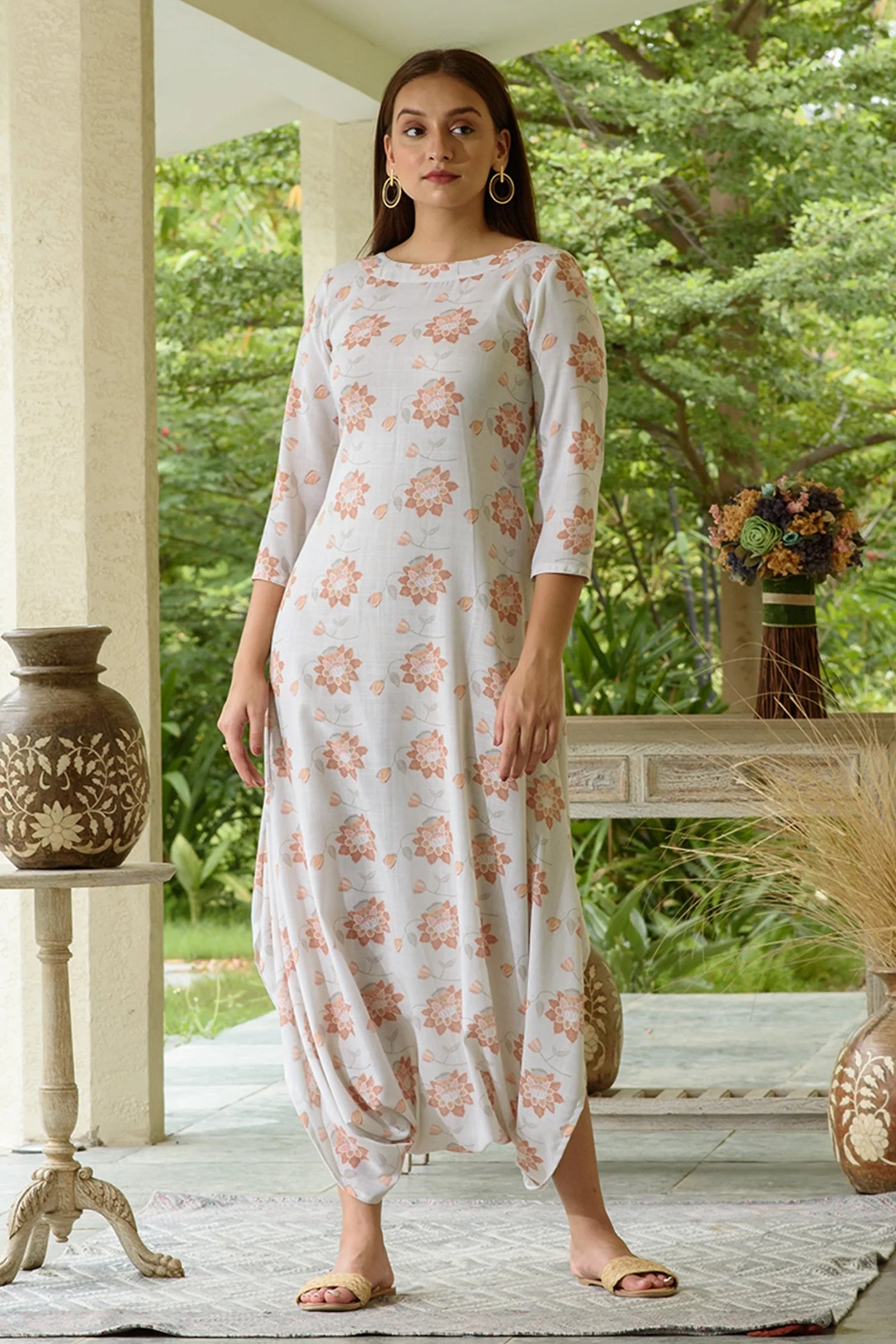 Linen Floral Printed Dhoti Jumpsuit - Indian Clothing in Denver, CO, Aurora, CO, Boulder, CO, Fort Collins, CO, Colorado Springs, CO, Parker, CO, Highlands Ranch, CO, Cherry Creek, CO, Centennial, CO, and Longmont, CO. Nationwide shipping USA - India Fashion X