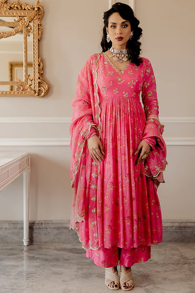 Fuchsia Printed Anarkali Set - Indian Clothing in Denver, CO, Aurora, CO, Boulder, CO, Fort Collins, CO, Colorado Springs, CO, Parker, CO, Highlands Ranch, CO, Cherry Creek, CO, Centennial, CO, and Longmont, CO. Nationwide shipping USA - India Fashion X