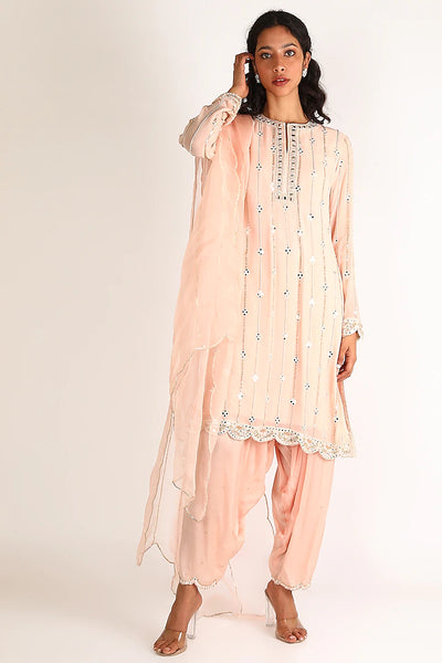Peach Mirror Work Salwar Set - Indian Clothing in Denver, CO, Aurora, CO, Boulder, CO, Fort Collins, CO, Colorado Springs, CO, Parker, CO, Highlands Ranch, CO, Cherry Creek, CO, Centennial, CO, and Longmont, CO. Nationwide shipping USA - India Fashion X