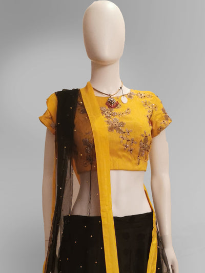 Lehenga in Black and Yellow - Indian Clothing in Denver, CO, Aurora, CO, Boulder, CO, Fort Collins, CO, Colorado Springs, CO, Parker, CO, Highlands Ranch, CO, Cherry Creek, CO, Centennial, CO, and Longmont, CO. Nationwide shipping USA - India Fashion X