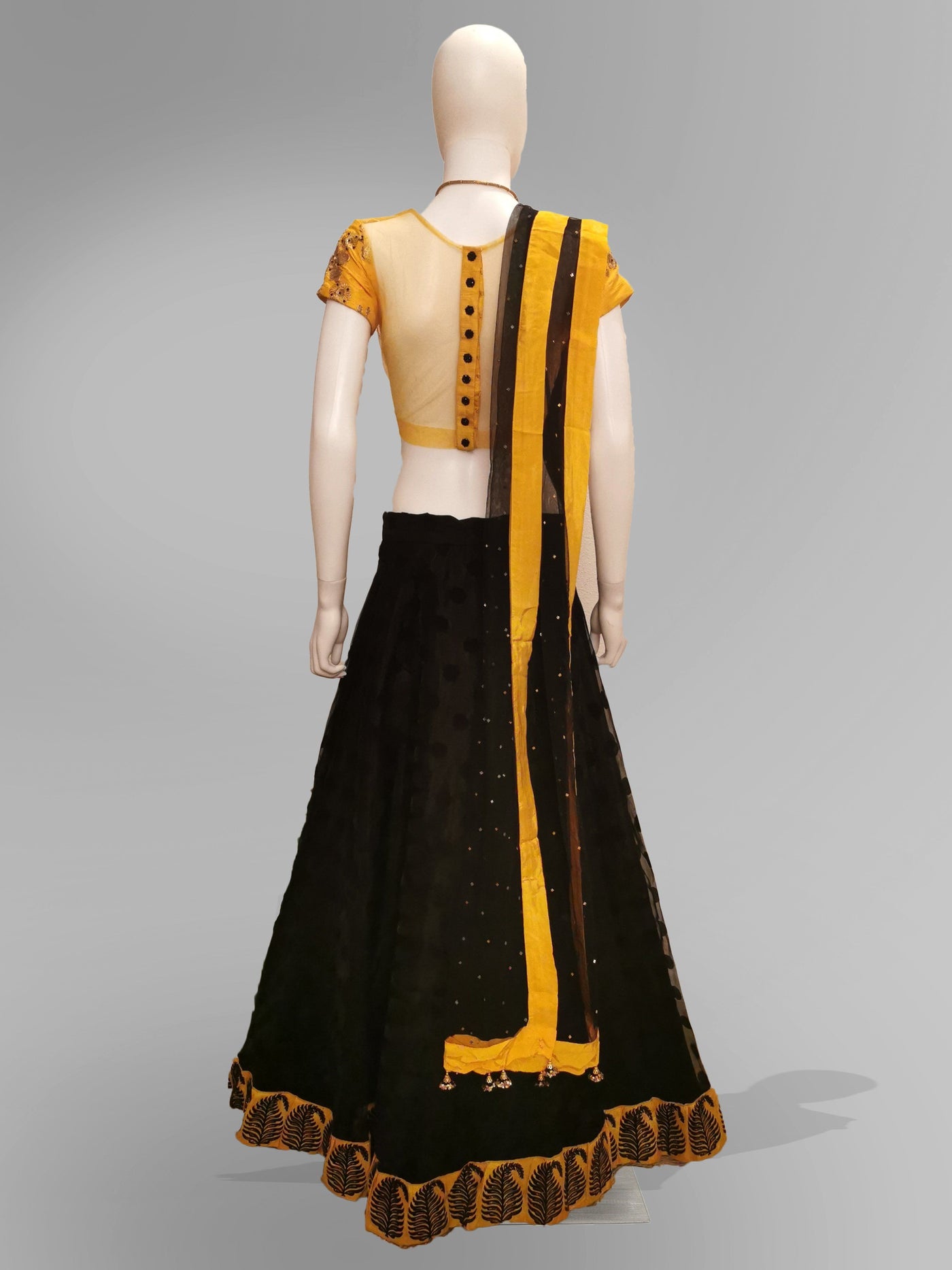 Lehenga in Black and Yellow - Indian Clothing in Denver, CO, Aurora, CO, Boulder, CO, Fort Collins, CO, Colorado Springs, CO, Parker, CO, Highlands Ranch, CO, Cherry Creek, CO, Centennial, CO, and Longmont, CO. Nationwide shipping USA - India Fashion X