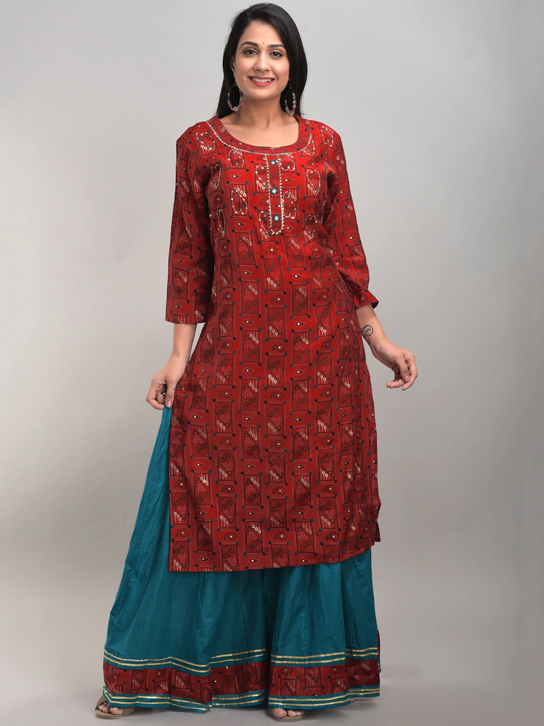 Ethnic Printed Kurta Palazzo - Indian Clothing in Denver, CO, Aurora, CO, Boulder, CO, Fort Collins, CO, Colorado Springs, CO, Parker, CO, Highlands Ranch, CO, Cherry Creek, CO, Centennial, CO, and Longmont, CO. Nationwide shipping USA - India Fashion X