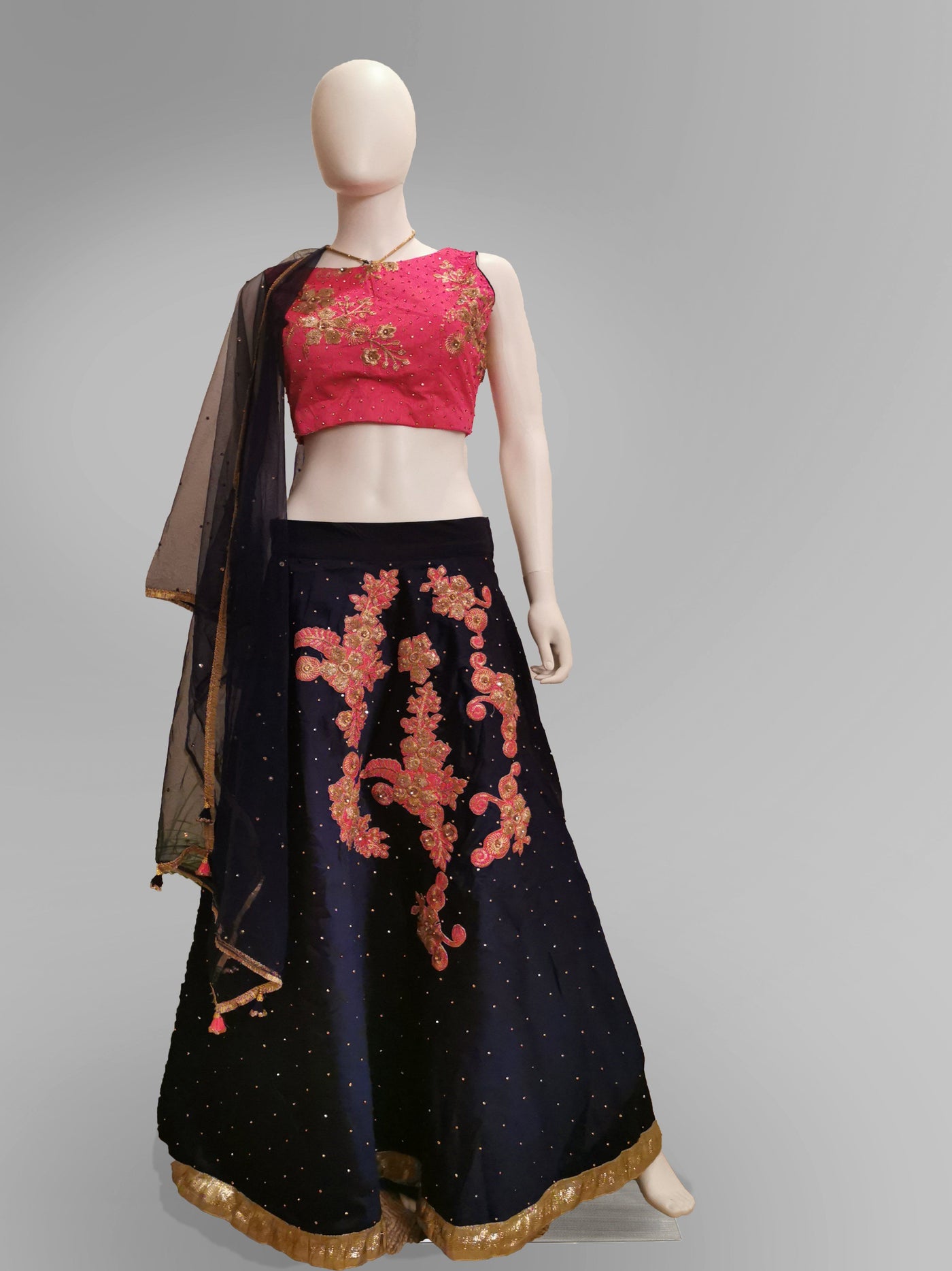 Lehenga in Pure Silk Navy - Indian Clothing in Denver, CO, Aurora, CO, Boulder, CO, Fort Collins, CO, Colorado Springs, CO, Parker, CO, Highlands Ranch, CO, Cherry Creek, CO, Centennial, CO, and Longmont, CO. Nationwide shipping USA - India Fashion X